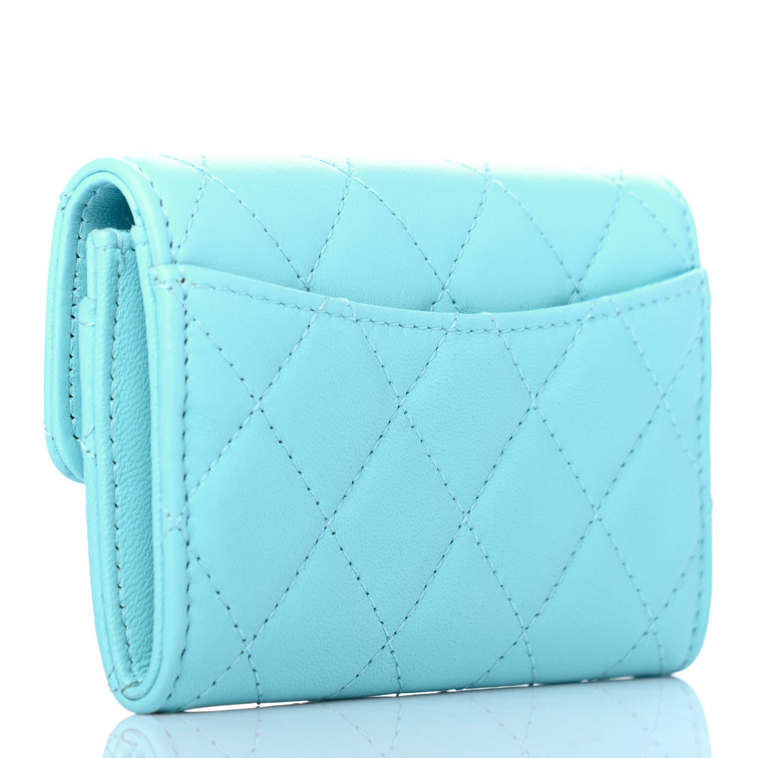 Chanel Lambskin Quilted Flap Card Holder Wallet Neon Blue 2 of 5