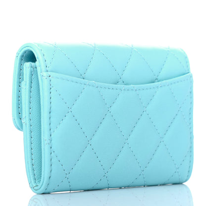 Chanel Lambskin Quilted Flap Card Holder Wallet Neon Blue 2 of 5