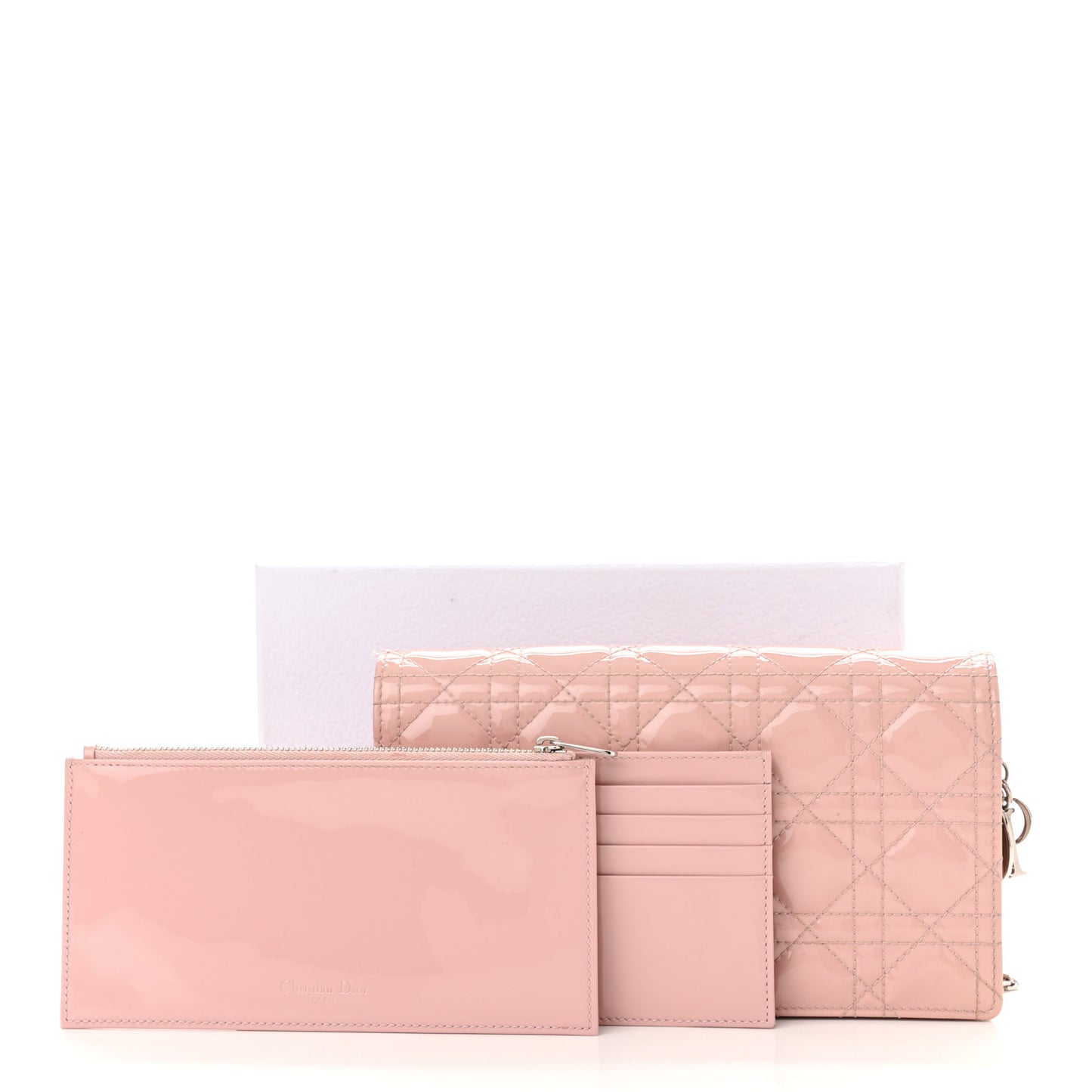 Patent Cannage Lady Dior Chain Wallet Rose Clair