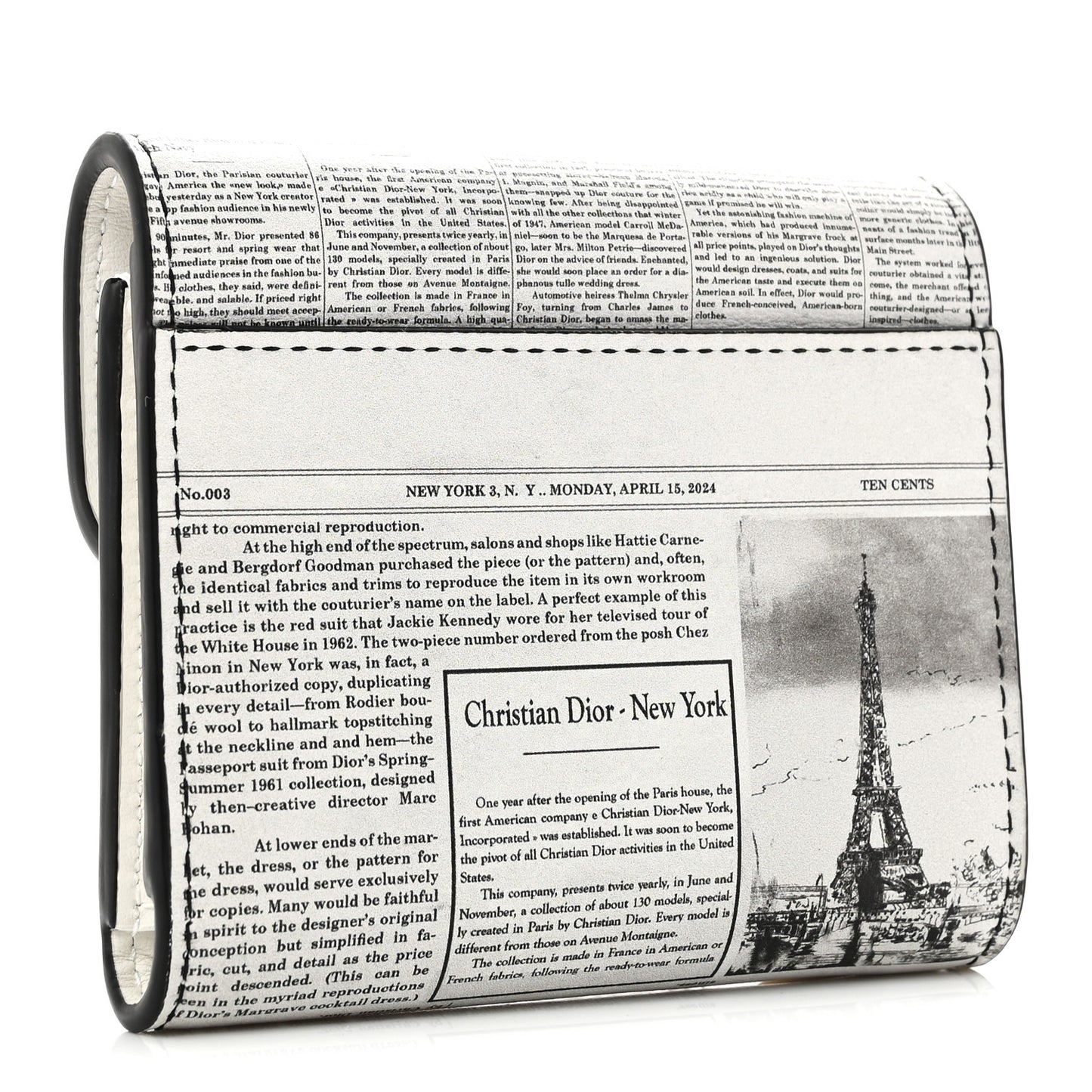 Calfskin Newspaper Print Saddle Lotus Wallet White Black