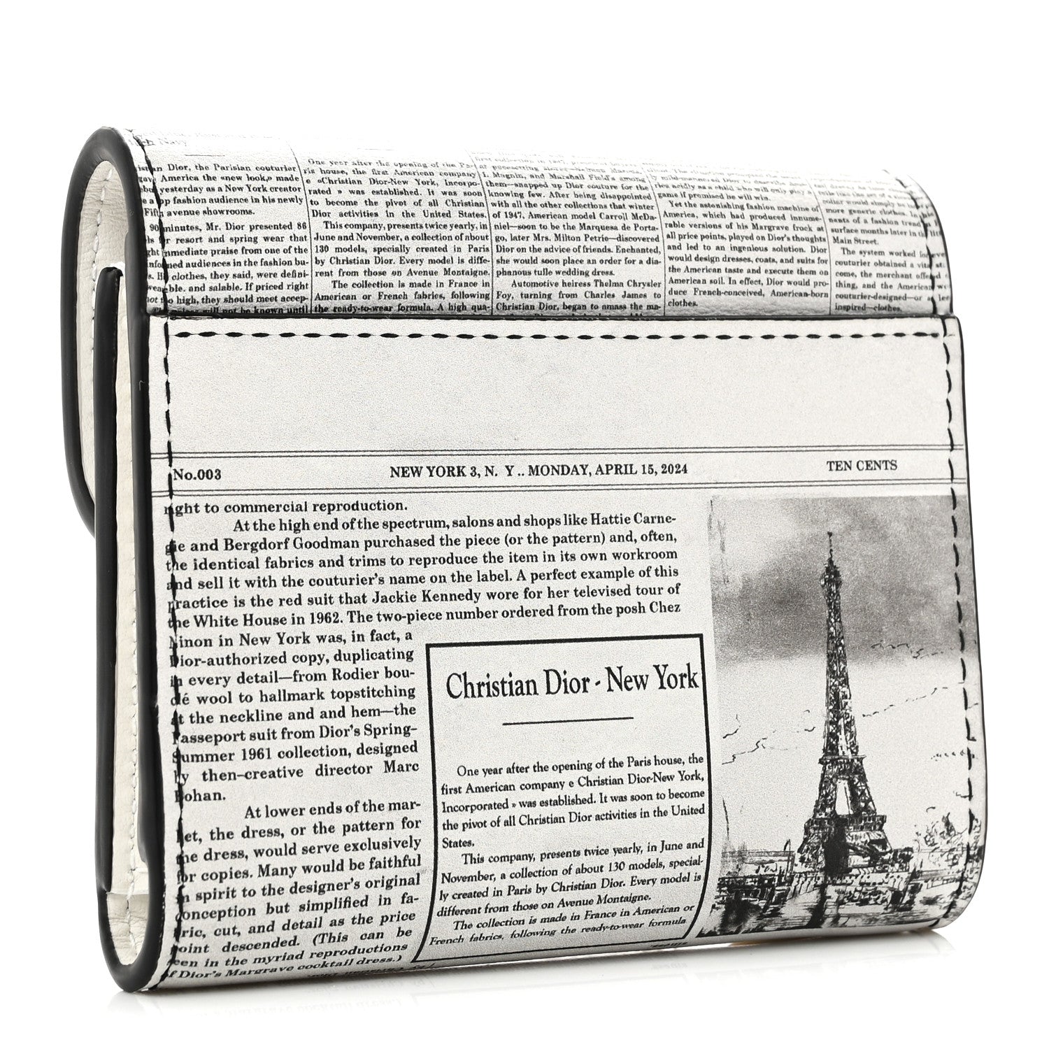 Christian Dior Calfskin Newspaper Print Saddle Lotus Wallet White Black 3 of 8