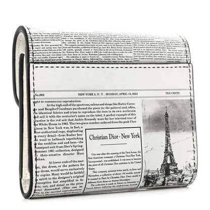Christian Dior Calfskin Newspaper Print Saddle Lotus Wallet White Black 3 of 8