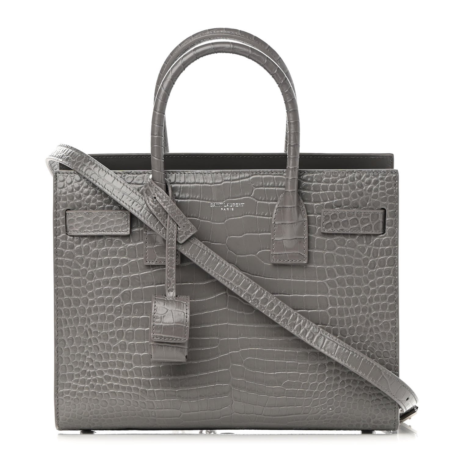 Saint Laurent Calfskin Crocodile Embossed Baby Sac De Jour Fog 1 of 14