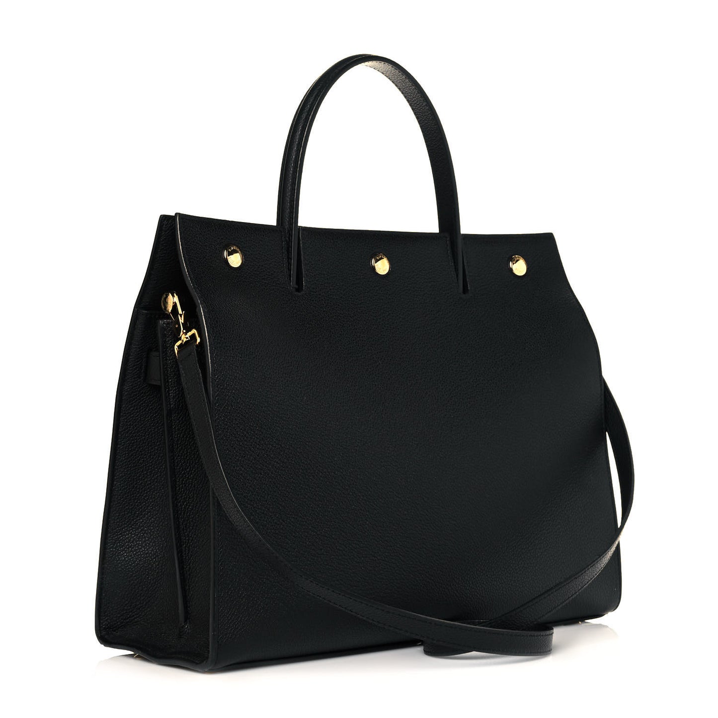Grainy Calfskin Medium Title Bag Black