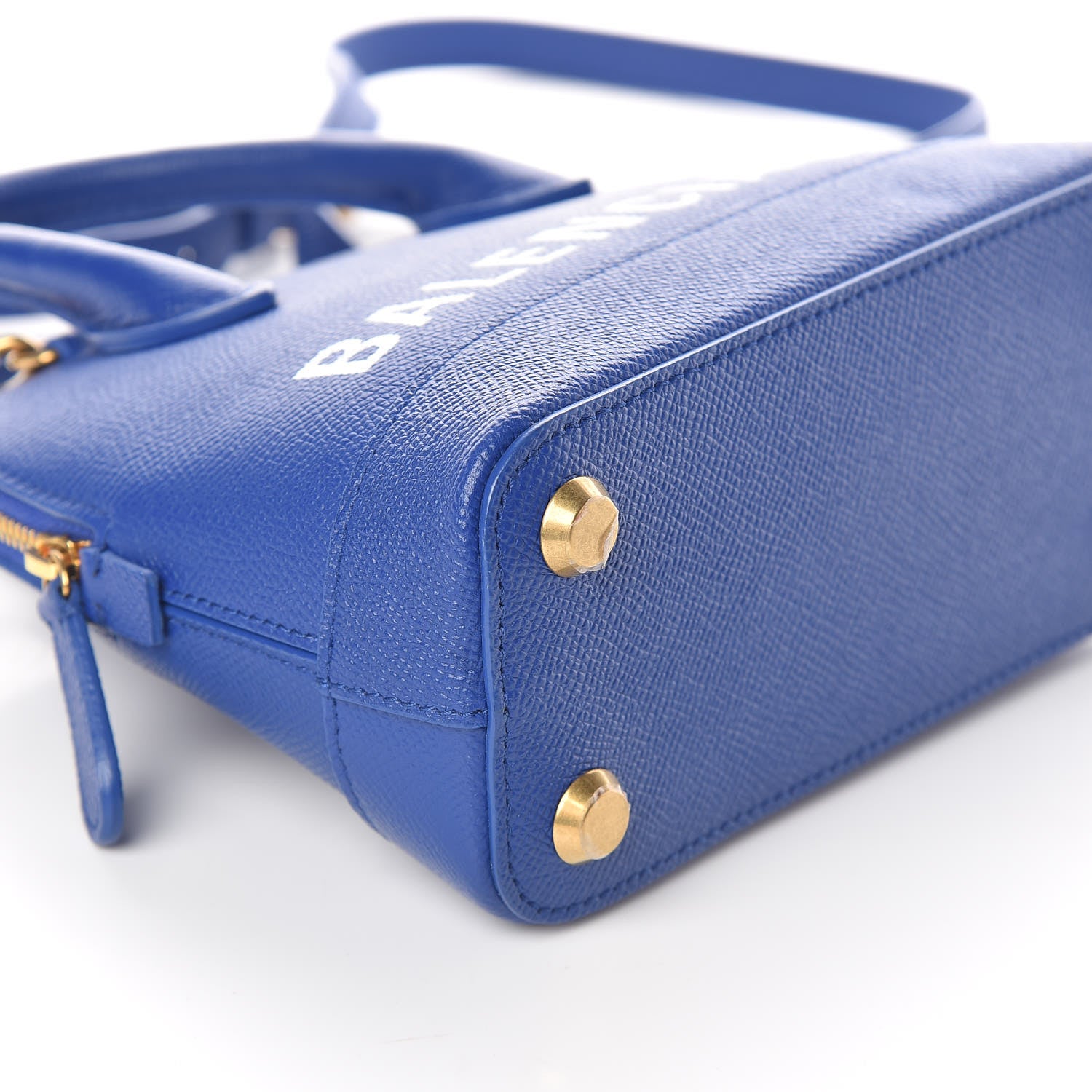 Balenciaga Signature Grained Calfskin Logo XXS Ville Top Handle Bag Bleu Roi White 8 of 9