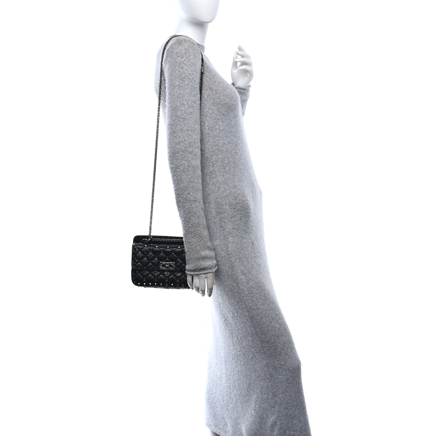Craquele Nappa Small Rockstud Spike Shoulder Bag Black