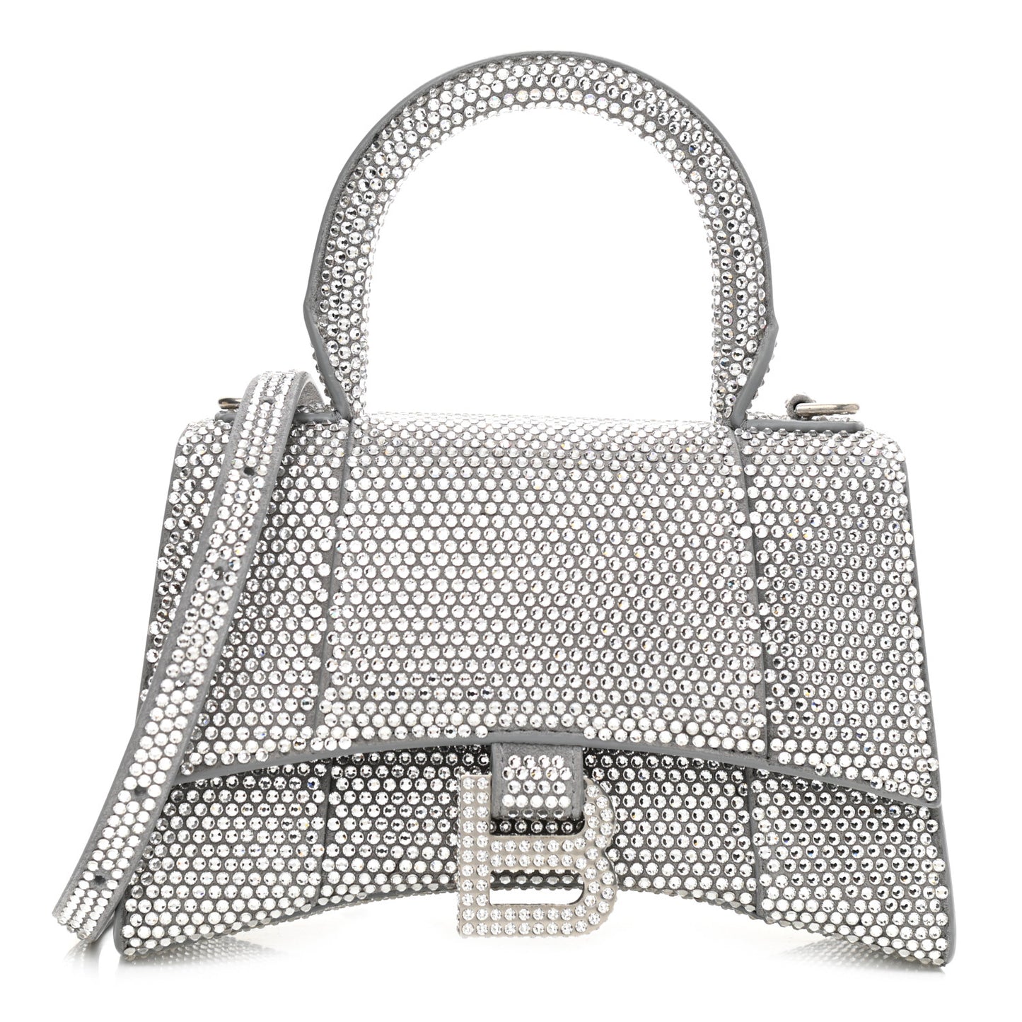 Strass Suede Hourglass Top Handle Bag XS Smoke Grey Crystal