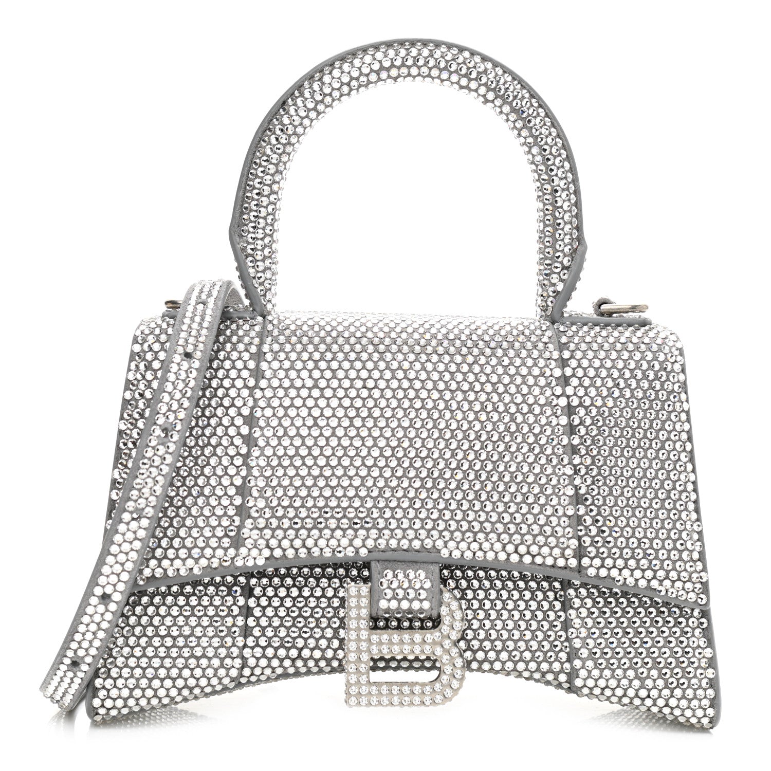 Balenciaga Strass Suede Hourglass Top Handle Bag XS Smoke Grey Crystal 1 of 10