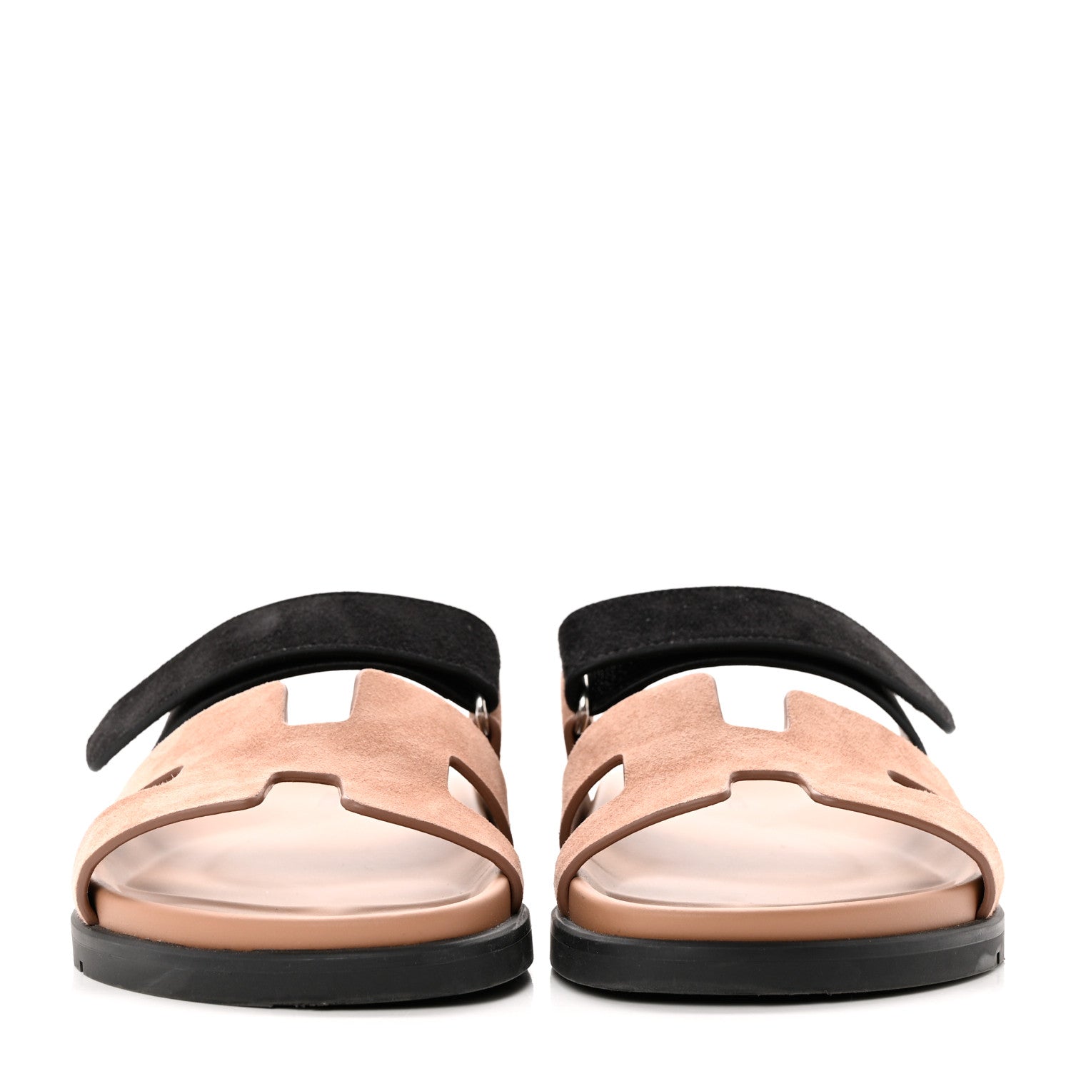 Hermes Suede Goatskin Womens Chypre Sandals 39 Rose Perle Black 2 of 9