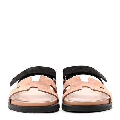 Hermes Suede Goatskin Womens Chypre Sandals 39 Rose Perle Black 2 of 9