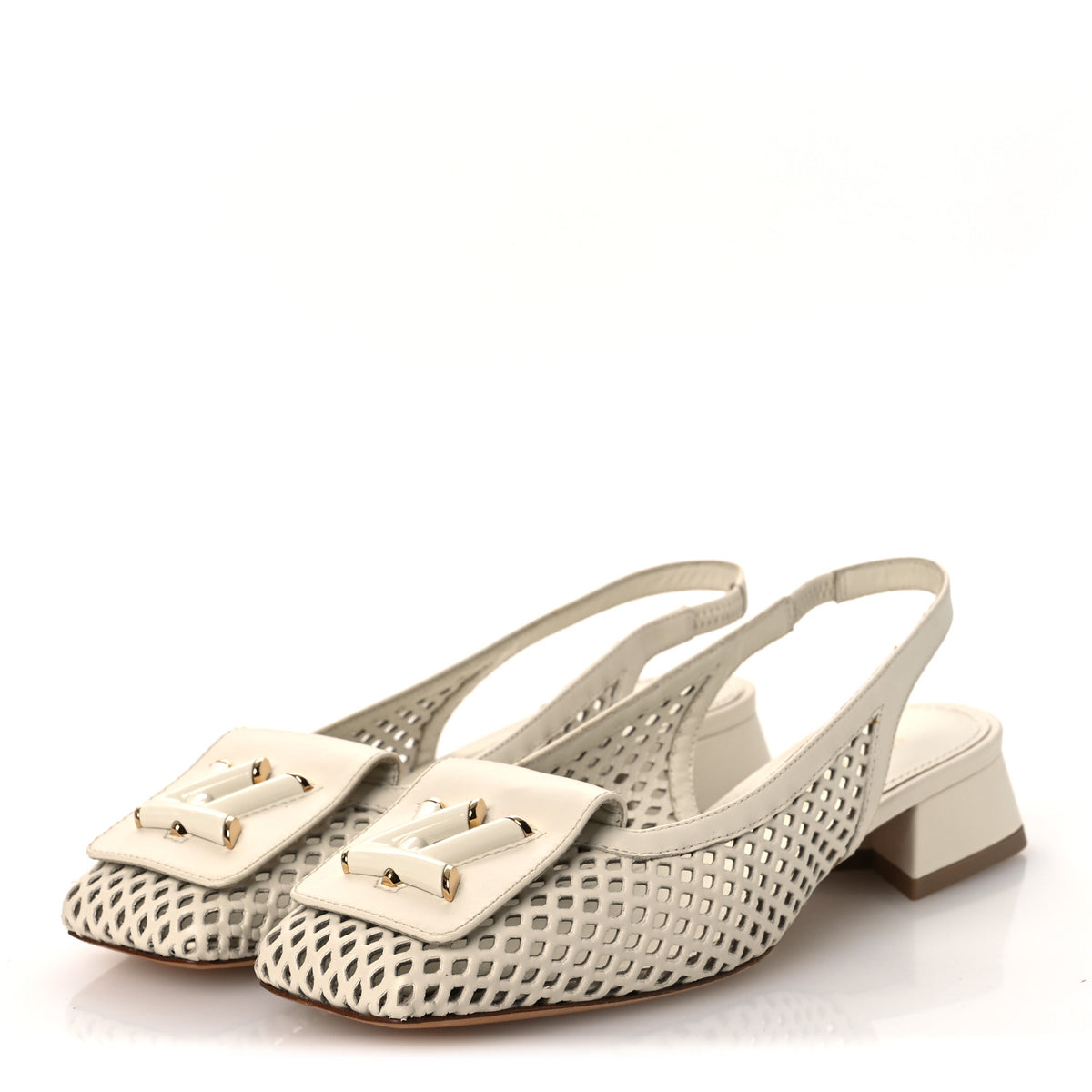 Louis Vuitton Calfskin Perforated Shake Slingback Pumps 35.5 Creme Beige 4 of 11