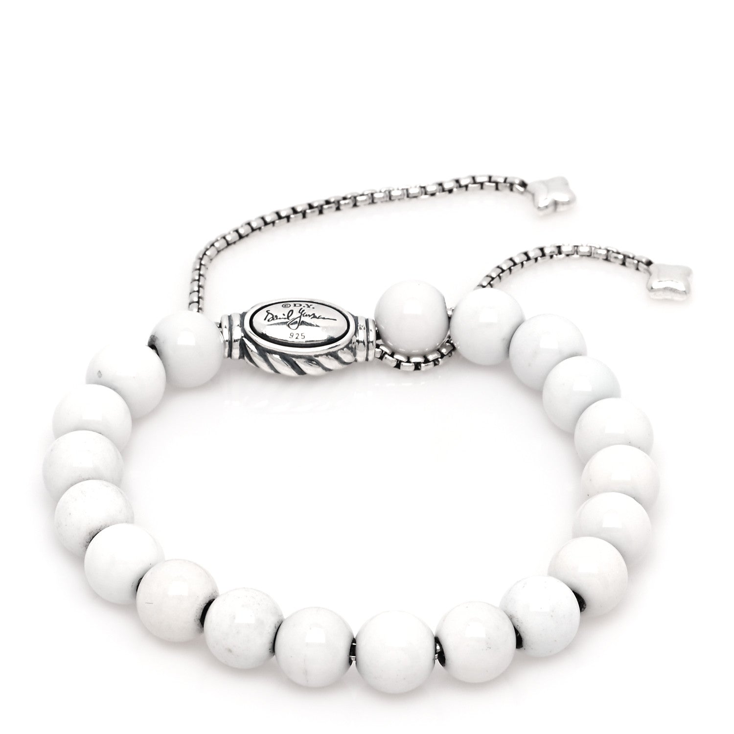 David Yurman Sterling Silver White Agate 8mm Spiritual Beads Adjustable Bracelet 1 of 4