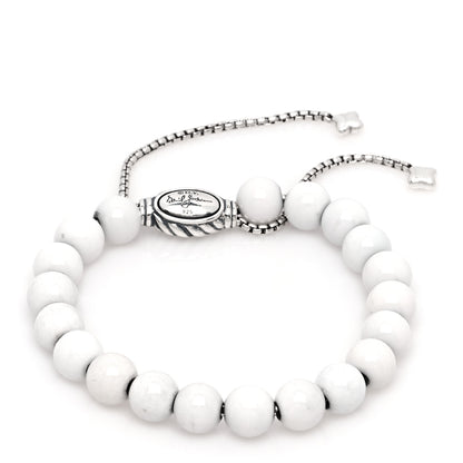 David Yurman Sterling Silver White Agate 8mm Spiritual Beads Adjustable Bracelet 1 of 4