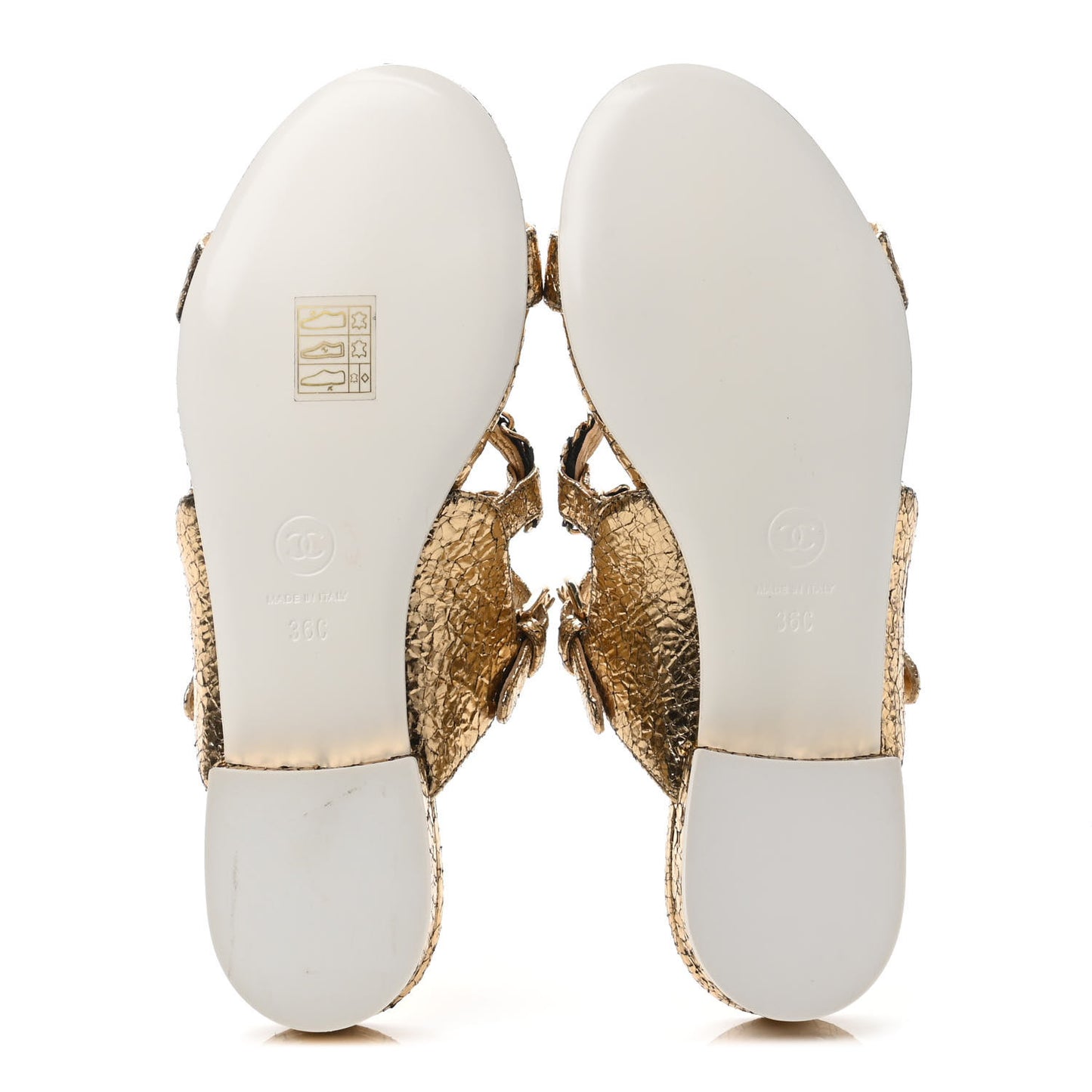 Metallic Crackled Calfskin Chain Sandals 36 Gold