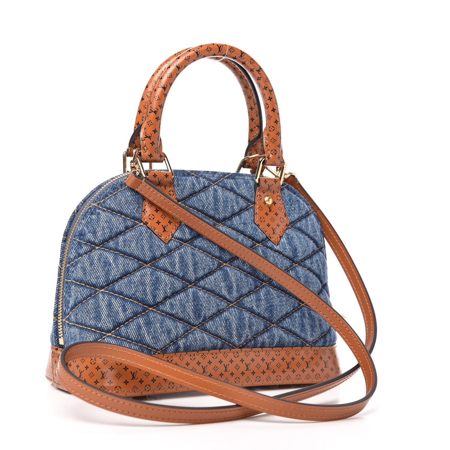 Louis Vuitton Denim Calfskin Reverse Monogram Malletage Alma BB Blue 3 of 9
