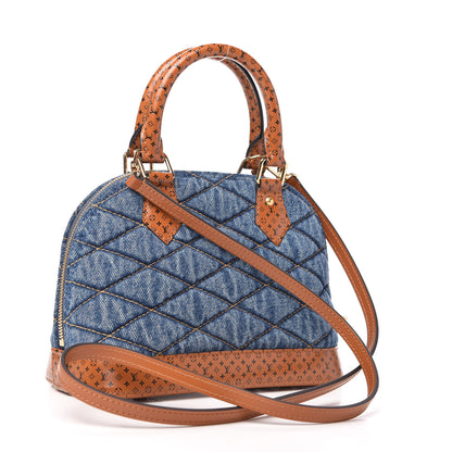 Louis Vuitton Denim Calfskin Reverse Monogram Malletage Alma BB Blue 3 of 9