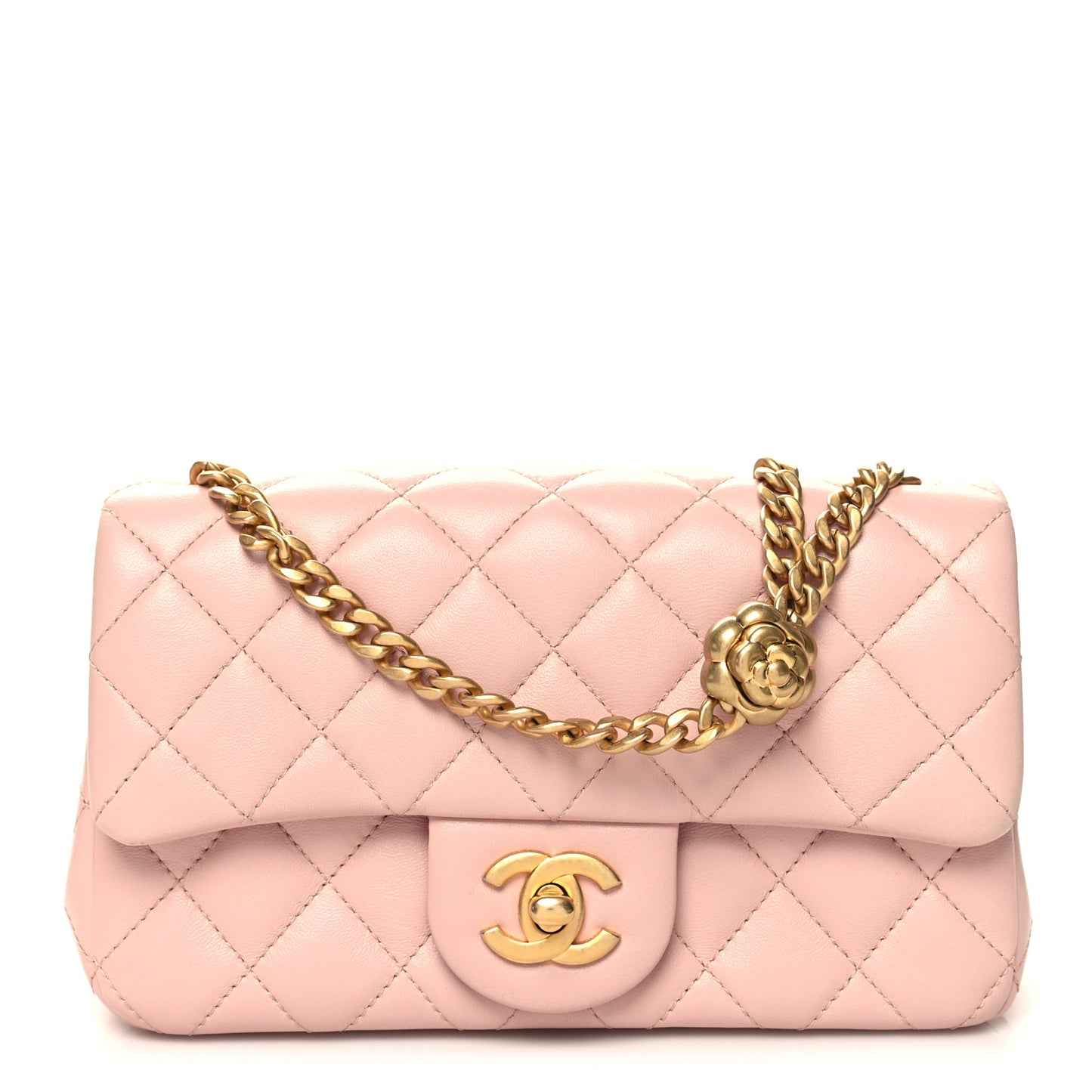 Lambskin Quilted Mini Rectangular Sweet Camellia Flap Light Pink