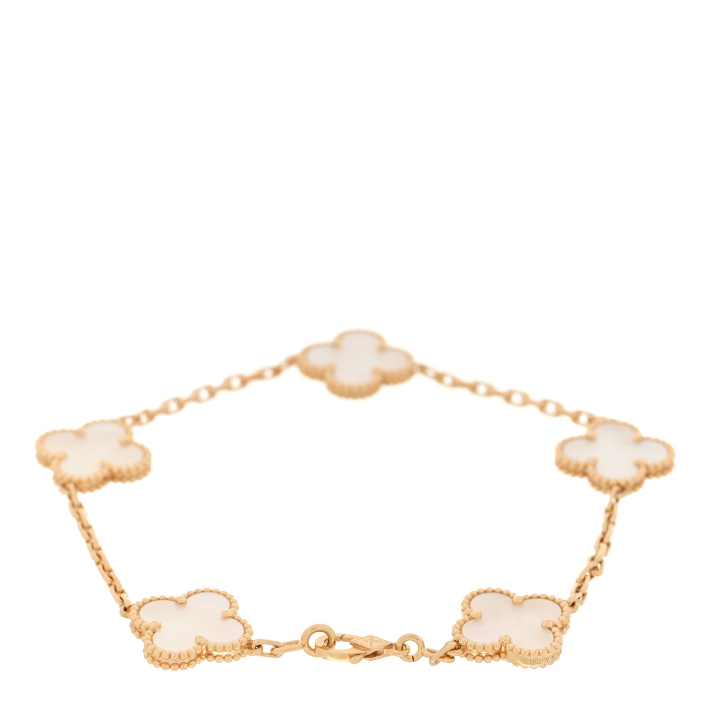 18K Yellow Gold Mother of Pearl 5 Motifs Vintage Alhambra Bracelet