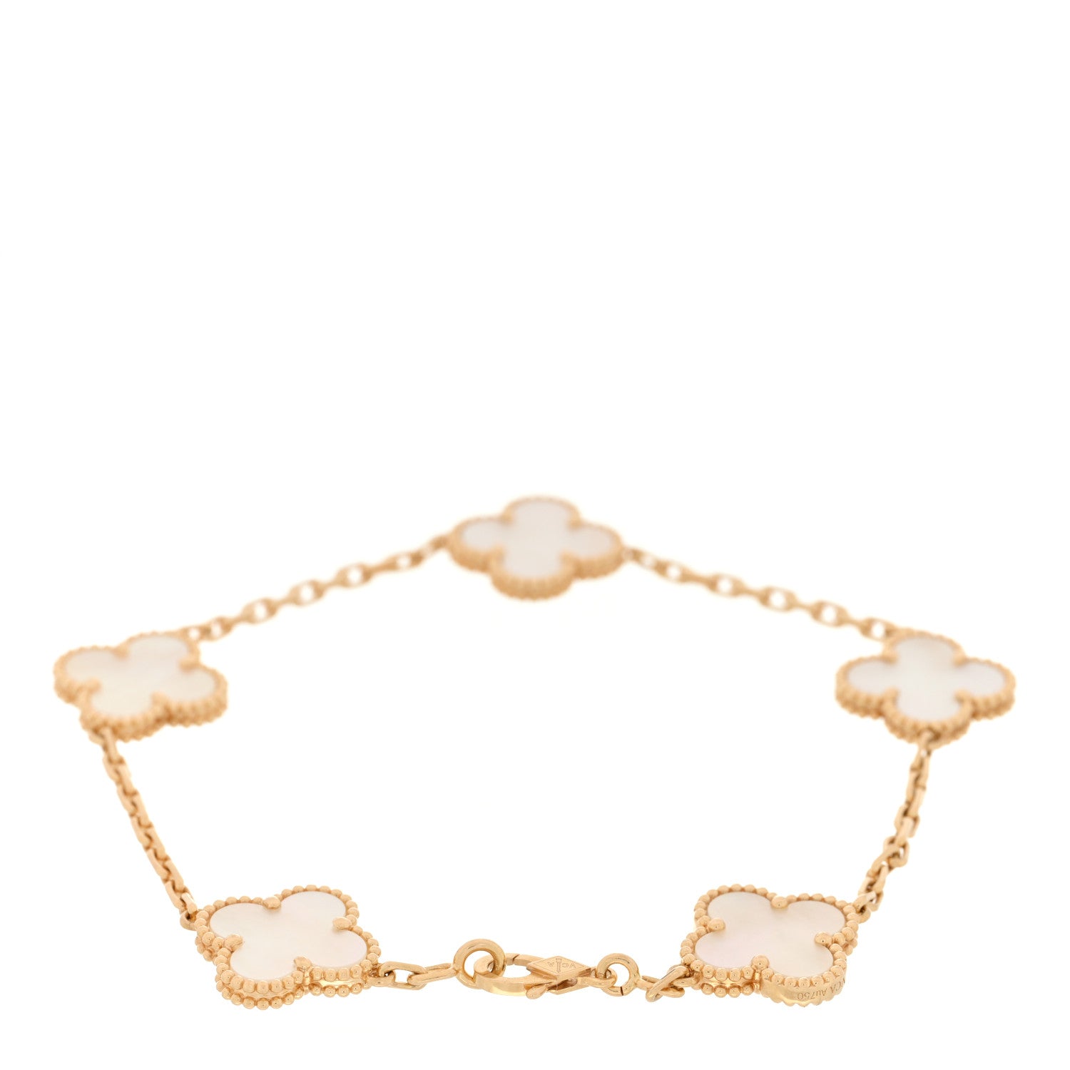 Van Cleef & Arpels 18K Yellow Gold Mother of Pearl 5 Motifs Vintage Alhambra Bracelet 2 of 4