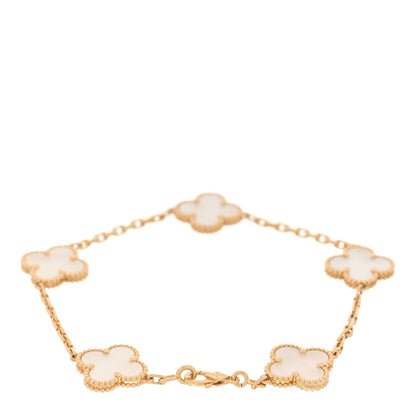 Van Cleef & Arpels 18K Yellow Gold Mother of Pearl 5 Motifs Vintage Alhambra Bracelet 2 of 4