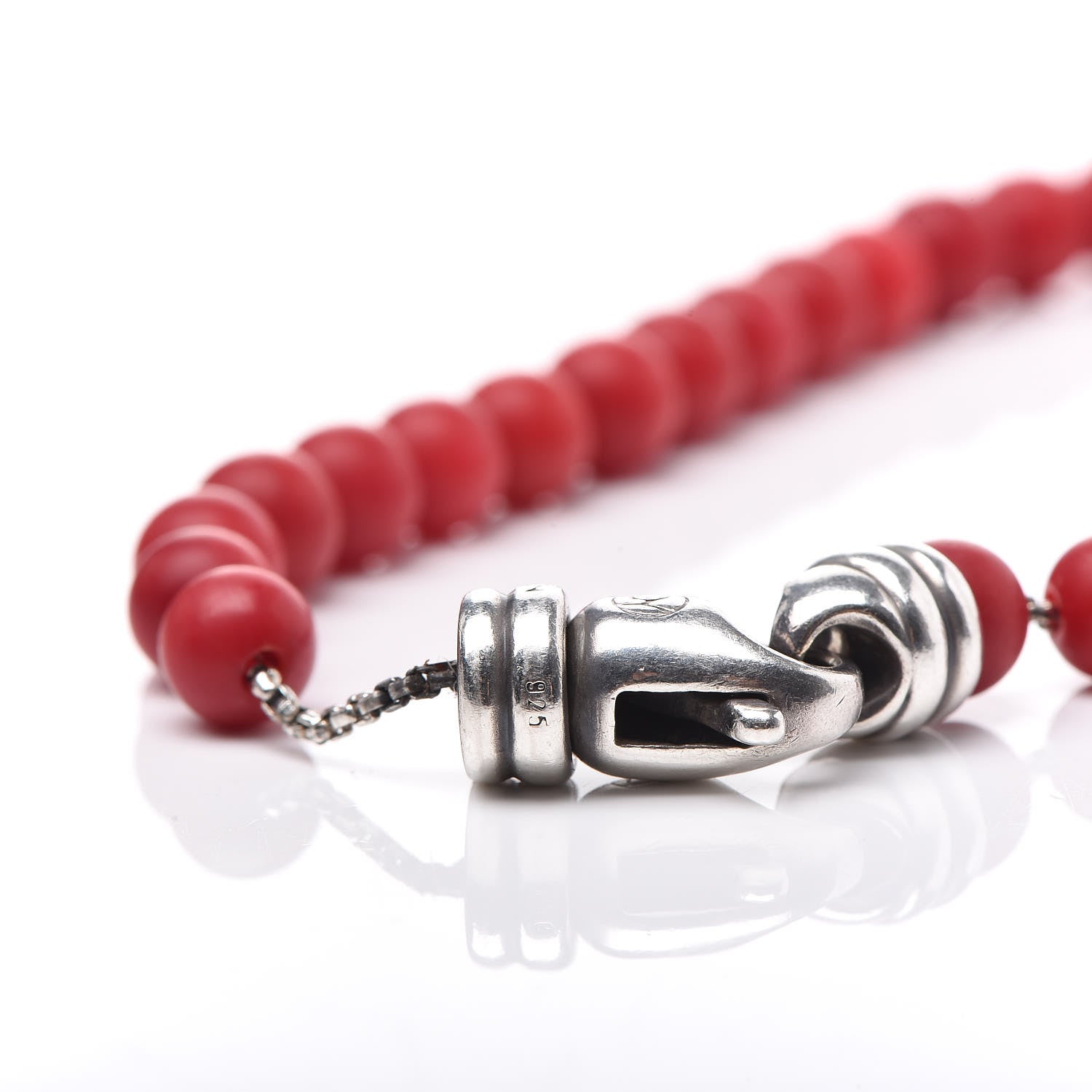 David Yurman Sterling Silver Coral 6mm Spiritual Beads Bracelet 5 of 5