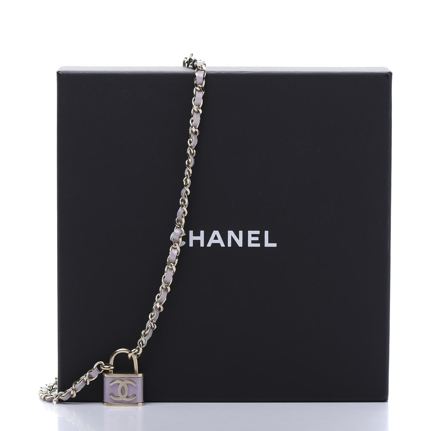 Calfskin Metal Padlock Necklace Gold Iridescent Purple