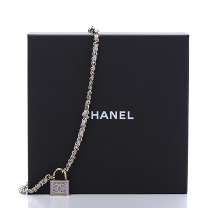 Chanel Calfskin Metal Padlock Necklace Gold Iridescent Purple 6 of 6