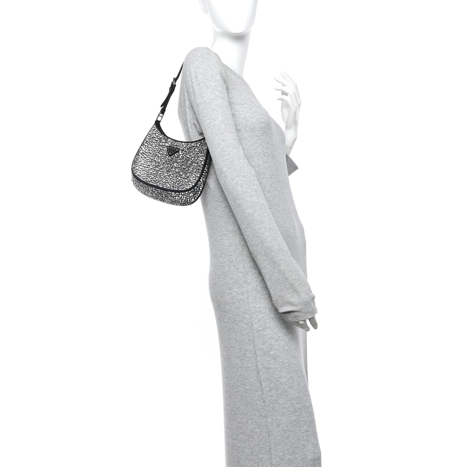 Prada Satin Crystal Cleo Adjustable Strap Shoulder Bag Metal 2 of 11