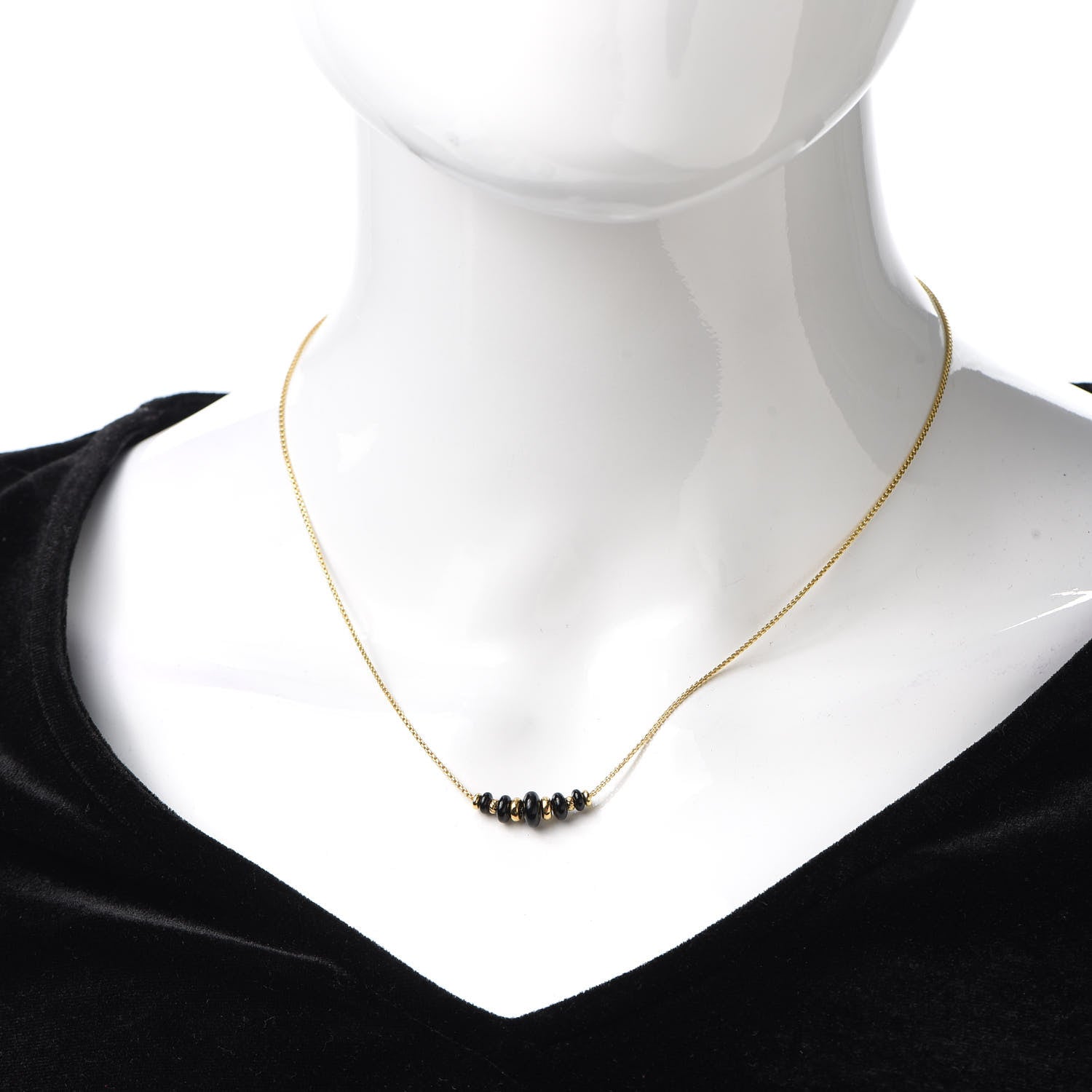 David Yurman 18K Yellow Gold Black Onyx Rio Rondelle Short Station Necklace 2 of 5