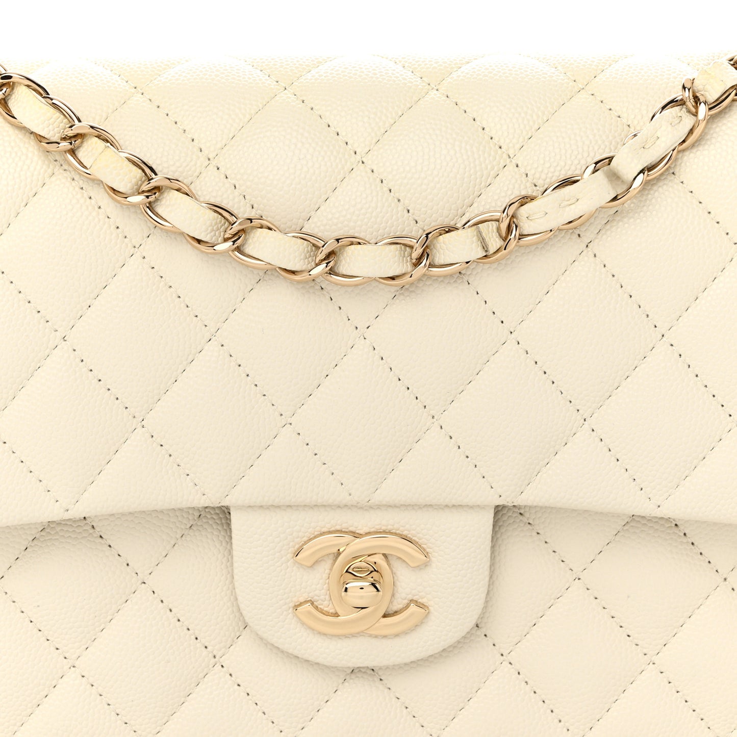 Caviar Quilted Medium Double Flap White