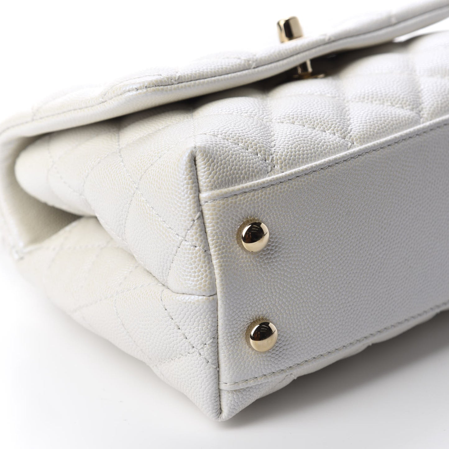 Iridescent Caviar Quilted Extra Mini Coco Handle Flap Ivory