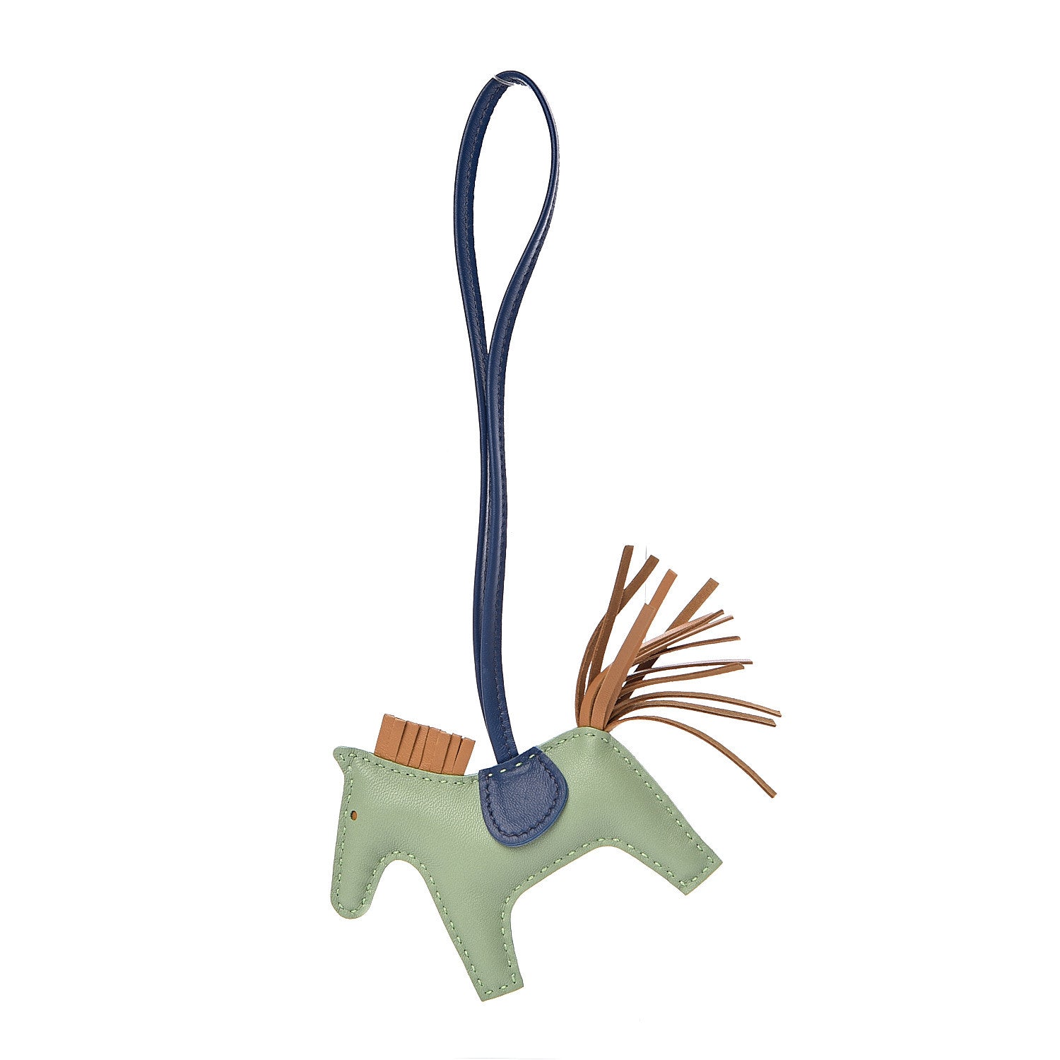 Hermes Milo Lambskin Grigri Rodeo Horse Bag Charm PM Vert Criquet Sesame Bleu de Malte 1 of 5