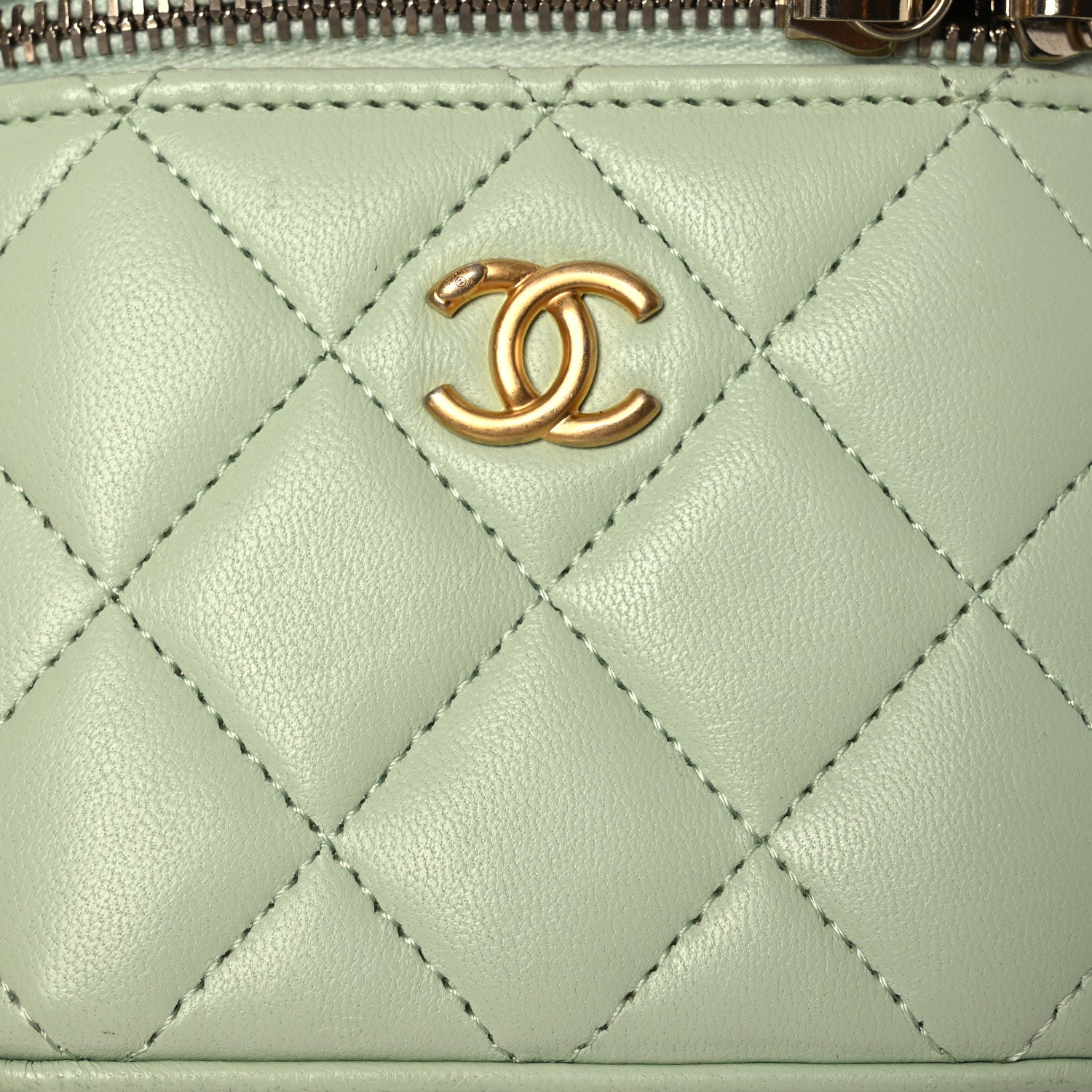 Chanel Lambskin Quilted Pearl Crush Mini Vanity Case With Chain Light Green 8 of 16