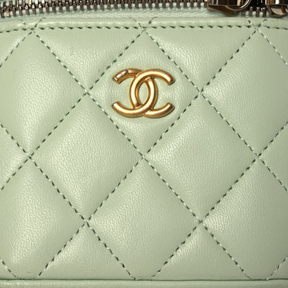 Chanel Lambskin Quilted Pearl Crush Mini Vanity Case With Chain Light Green 8 of 16