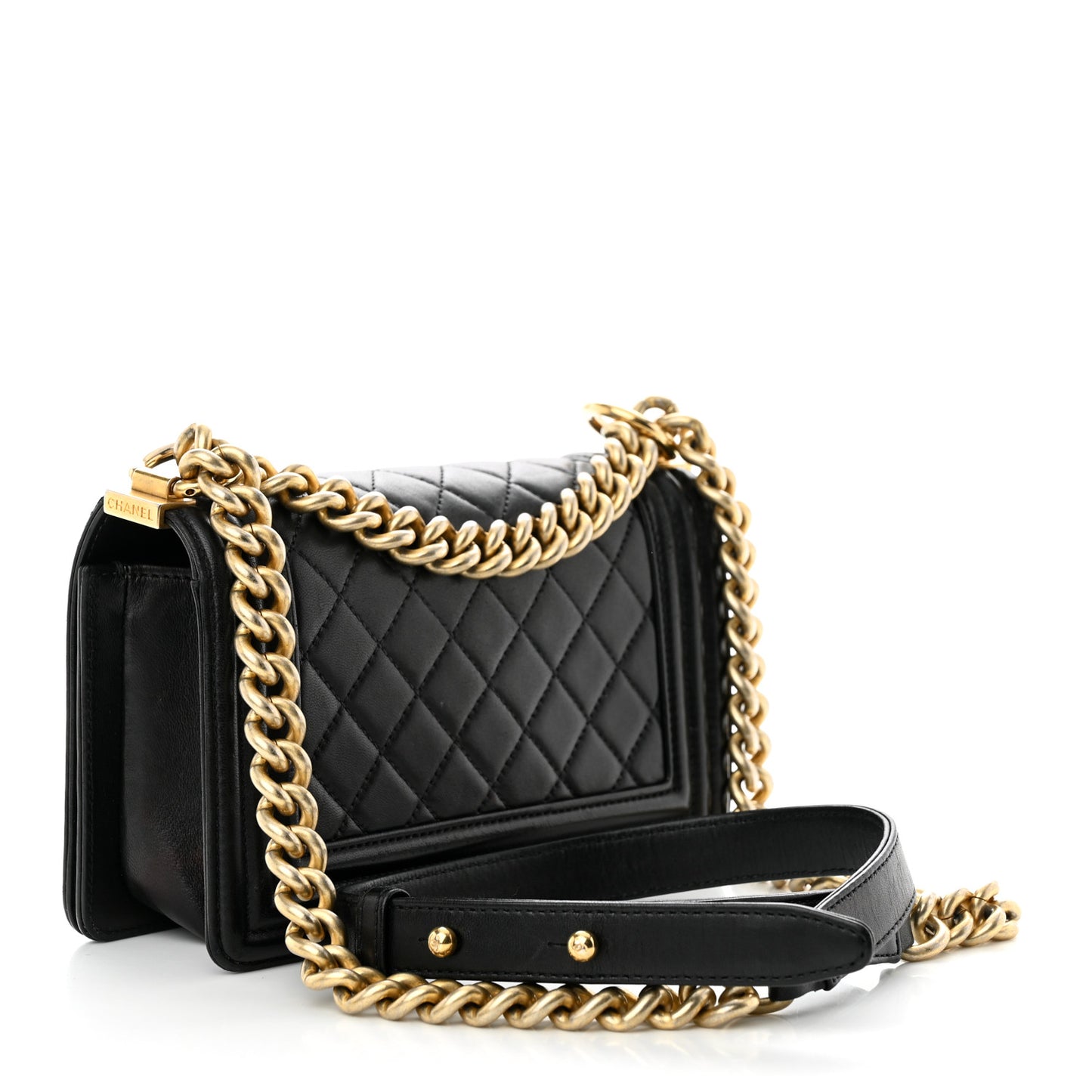 Lambskin Quilted Small Boy Flap Black