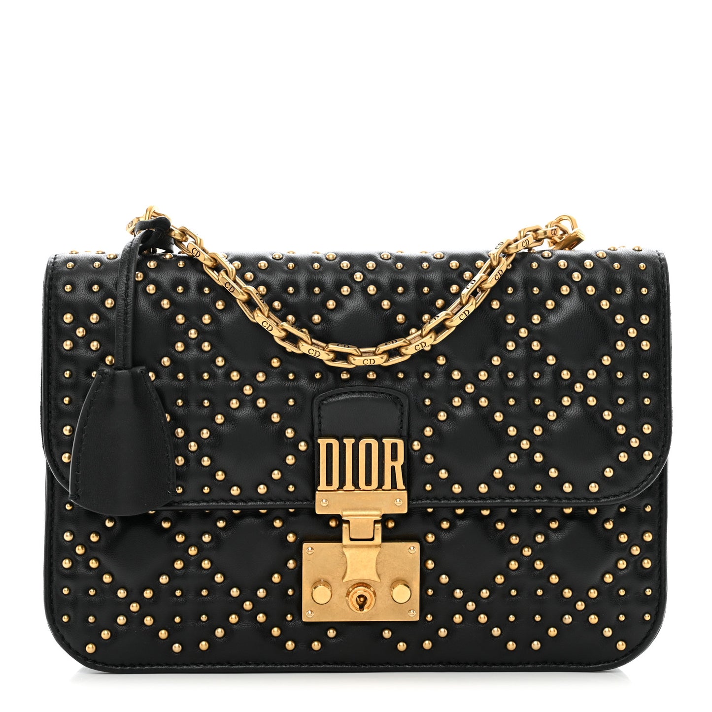 Lambskin Cannage Studded Large Dioraddict Flap Bag Black