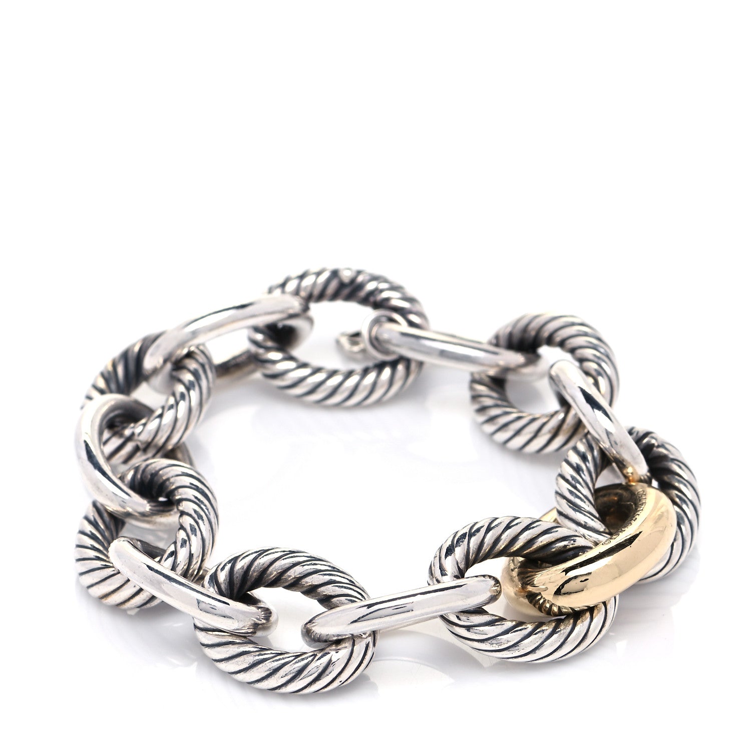 David Yurman Sterling Silver 18K Yellow Gold 19mm Extra Large Oval Link Bracelet 2 of 7