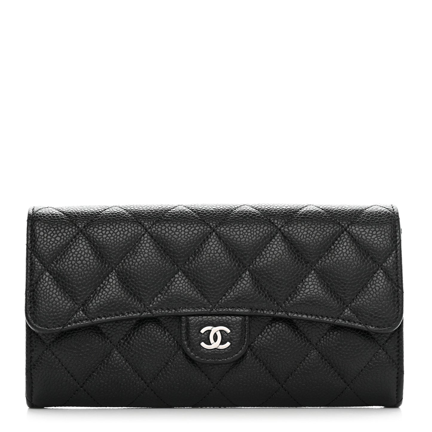 Caviar Quilted Large Gusset Flap Wallet Black