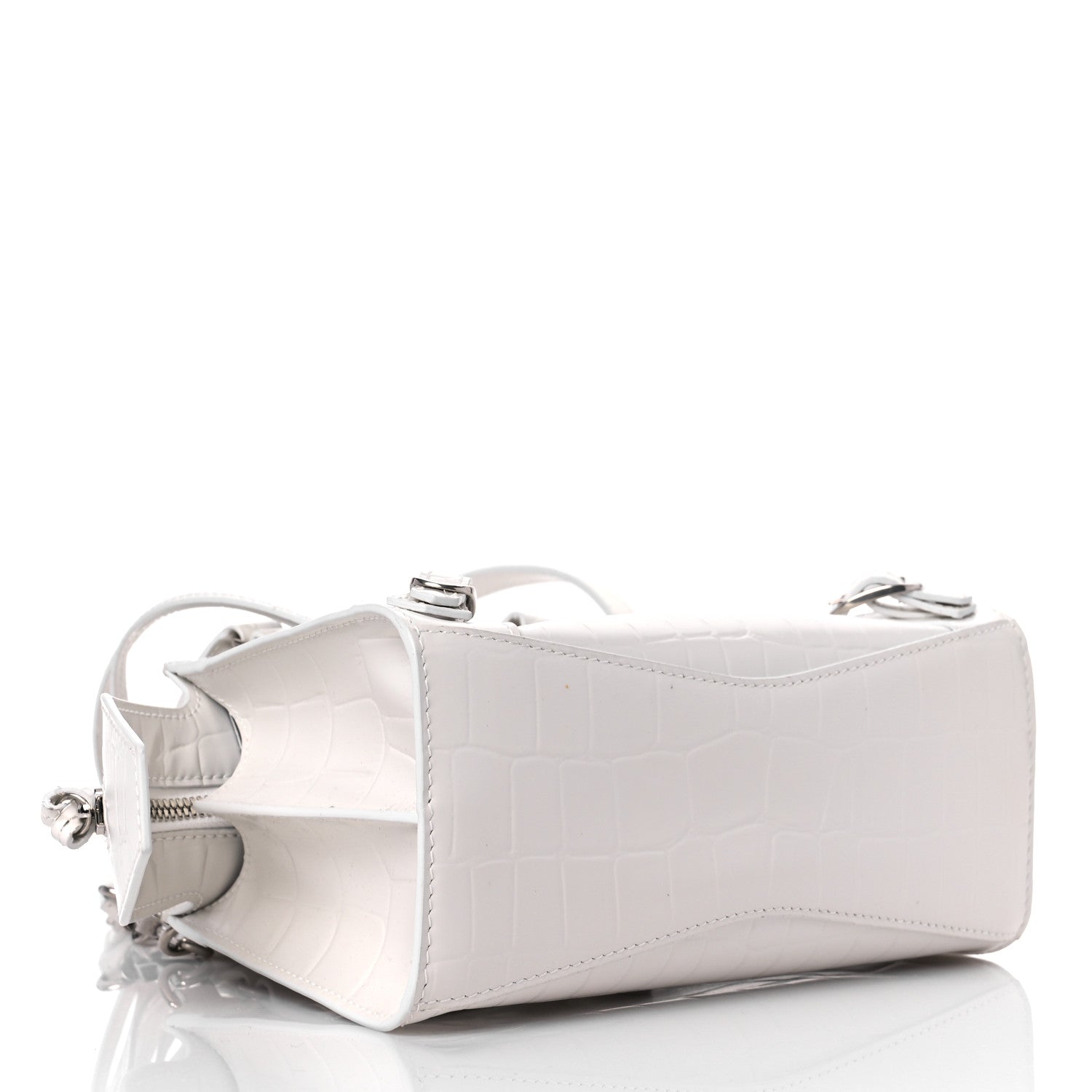 Balenciaga Semi Shiny Calfskin Crocodile Embossed Neo Classic Silver Hardware Mini City White 4 of 10