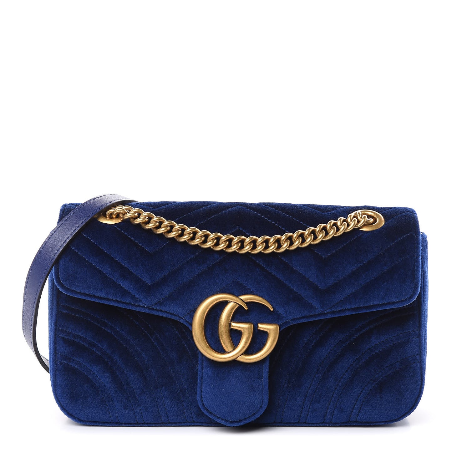 Velvet Matelasse Small GG Marmont Shoulder Bag Cobalt Blue