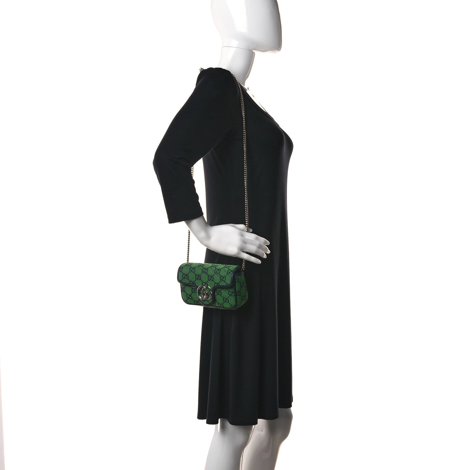 Gucci Monogram Multicolor Matelasse Diagonal Super Mini GG Marmont Shoulder Bag Green Blue 2 of 11