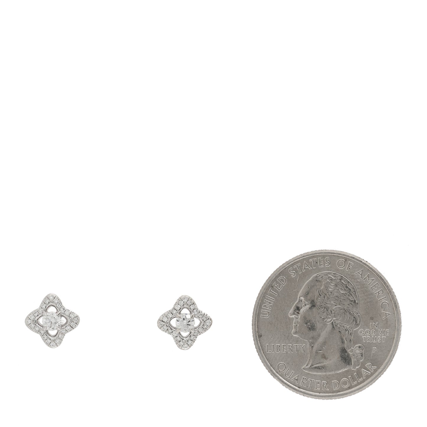 18K White Gold Diamond 9mm Venetian Quatrefoil Stud Earrings