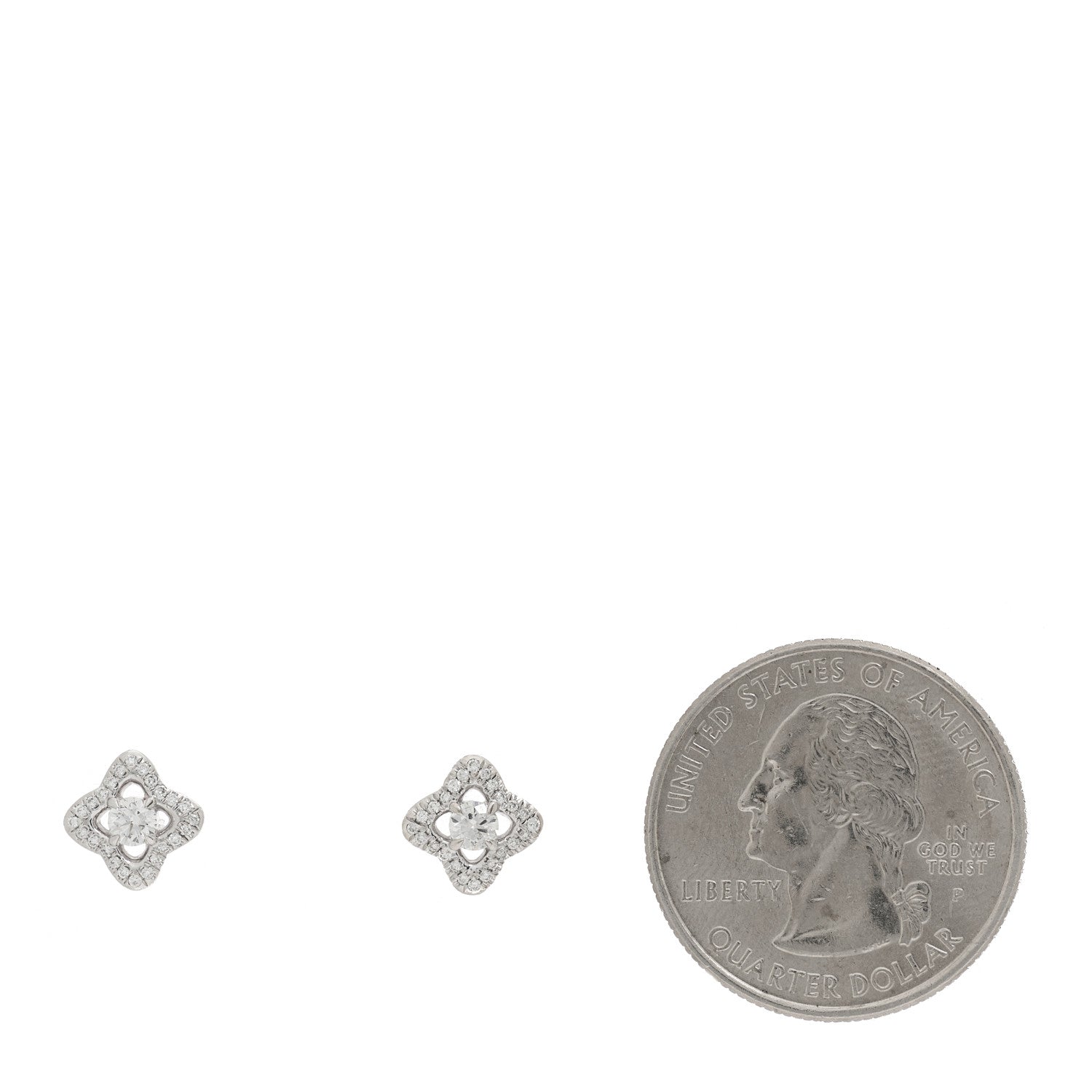 David Yurman 18K White Gold Diamond 9mm Venetian Quatrefoil Stud Earrings 2 of 5
