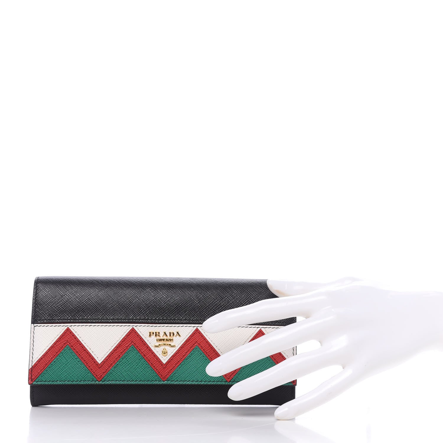 Prada Saffiano Greche Flap Continental Wallet Black Rosso 2 of 10