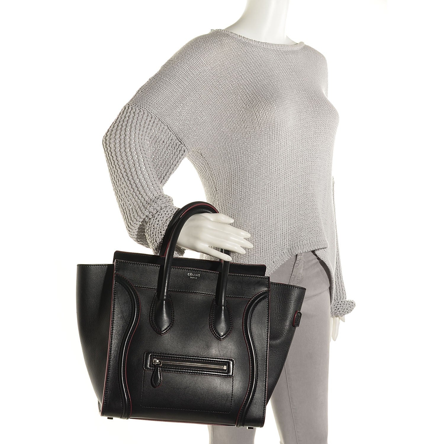 Celine Smooth Calfskin Mini Luggage Black Pink Trim 2 of 9