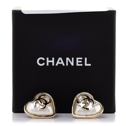 Chanel Pearl CC Heart Earrings Gold 5 of 5