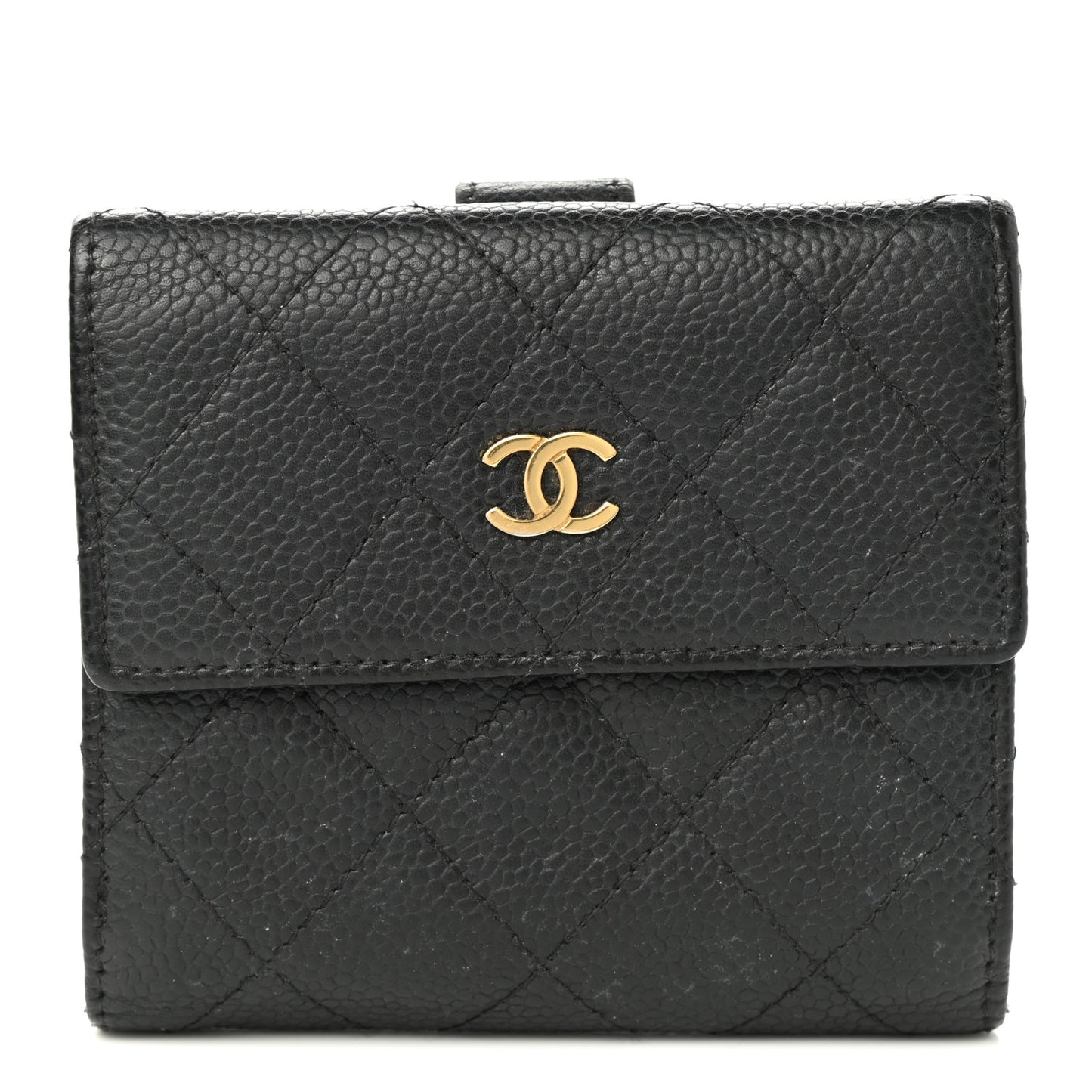 Caviar Quilted Compact French Flap Wallet Black