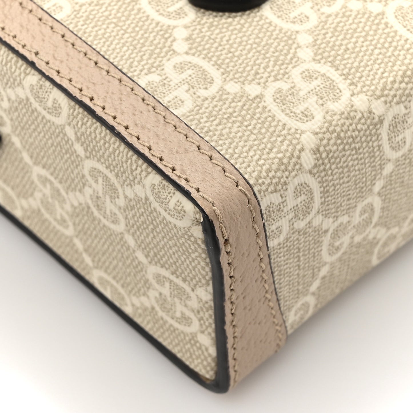 GG Supreme Monogram Textured Dollar Calfskin Mini Horsebit 1955 Shoulder Bag Beige Mystic White Oatmeal