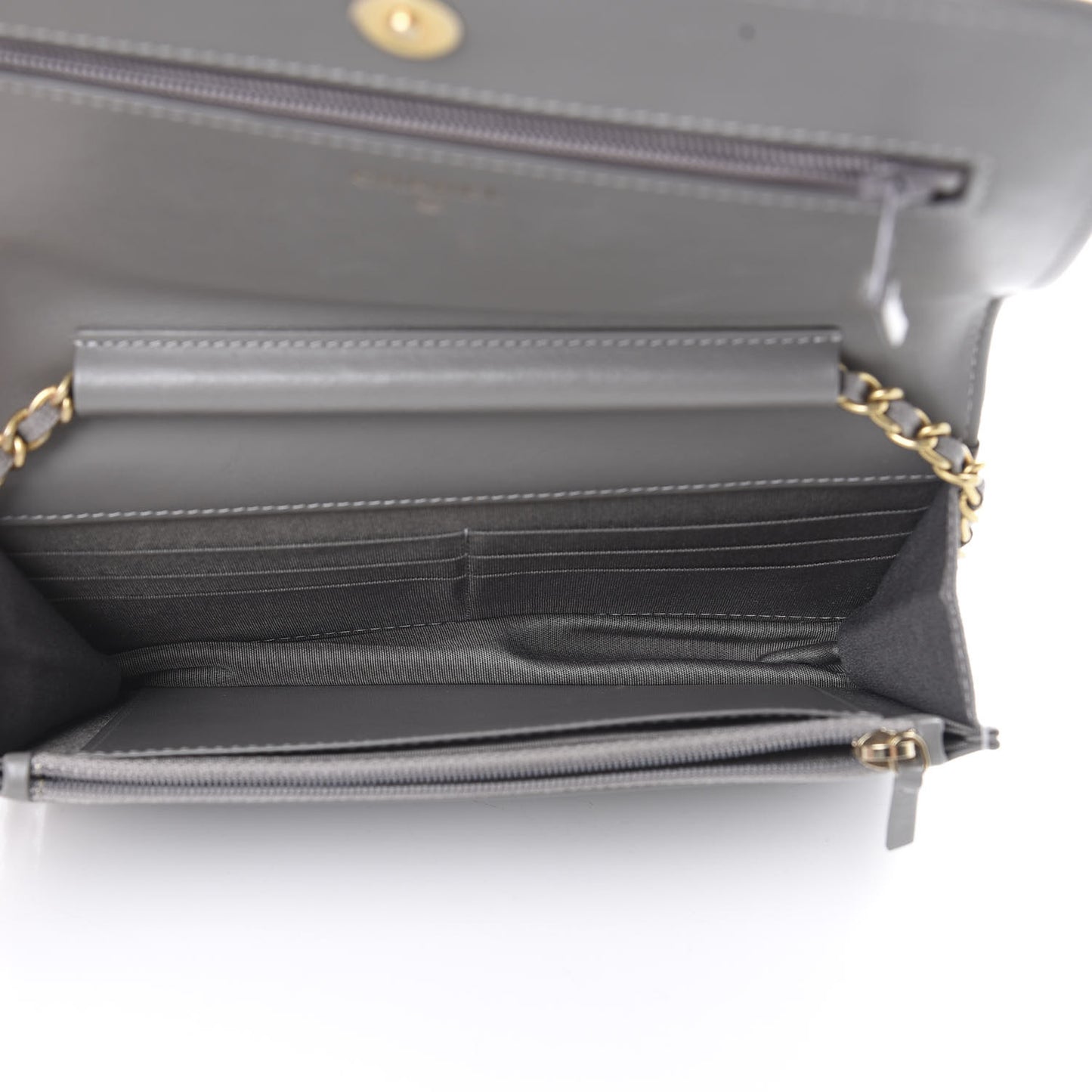 Caviar Quilted Boy Wallet On Chain WOC Grey