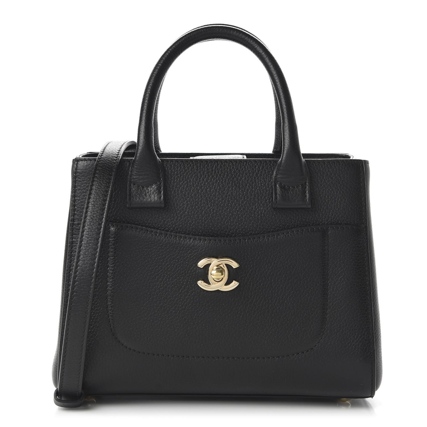 Grained Calfskin Mini Neo Executive Shopper Tote Black